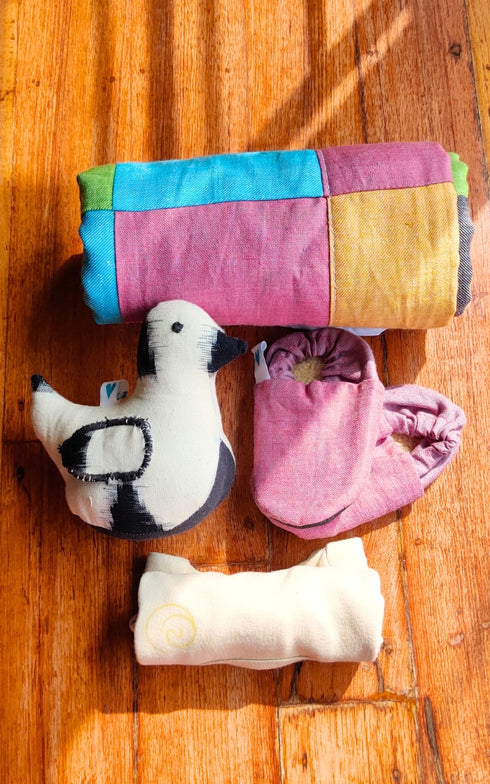 Baby Gift Set - Cotton Onesie, Soft Toy, Baby Quilt & Shoes